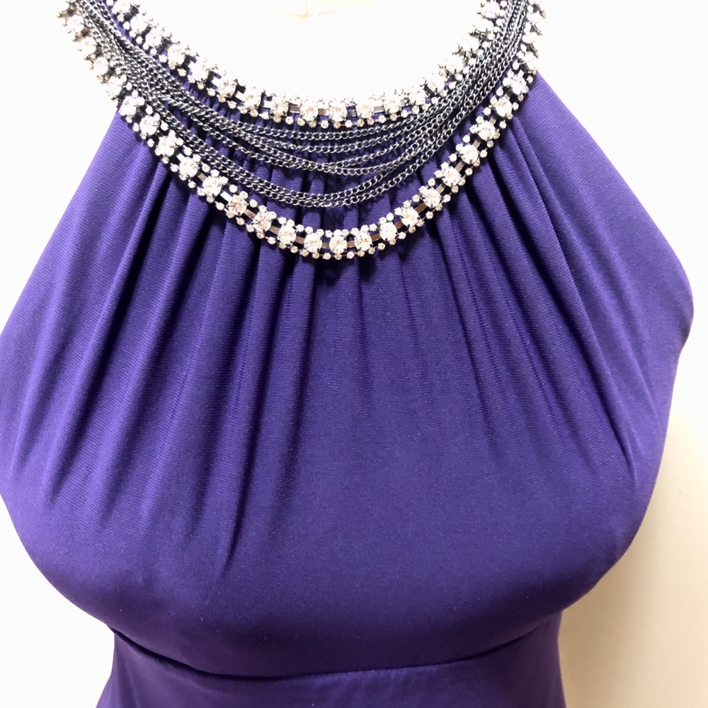 Halter Sheath Rhinestone Jewel Necklace Royal Purple Dress by Betsy & Adam